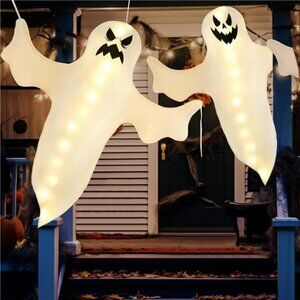 2 Pcs 47" Halloween Light Up Ghost Decorations Outdoor, Halloween Ghost Decor